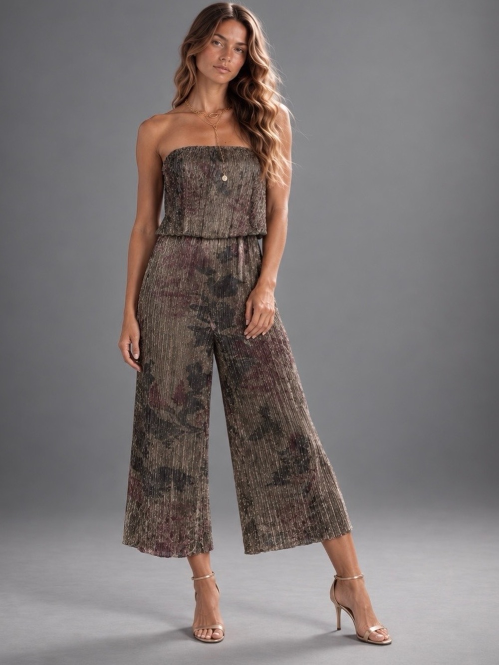 Wildfox Boho Metallic Floral Strapless Jumpsuit Size S